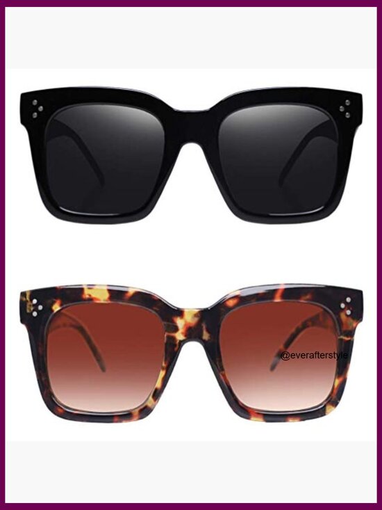 Vintage Oversized Square Sunglasses UV400 Protection Flat Lens